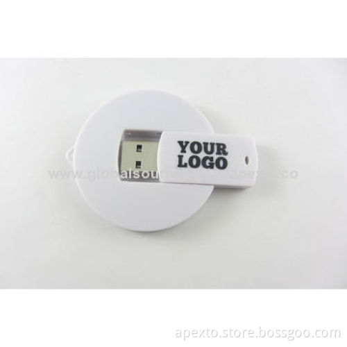 White Circle Swivel USB Flash Memory, Customized Logos Welcomed, 1 to 32GB Capacity